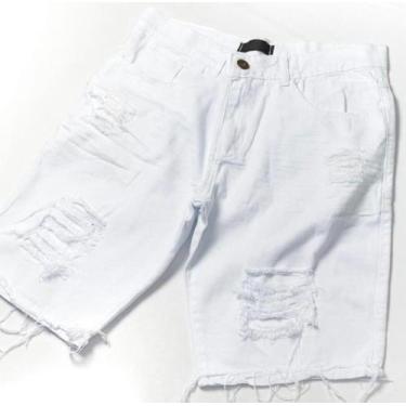 Imagem de Short masculino jeans moderno rasgado - CNMODAS, Branco, 38