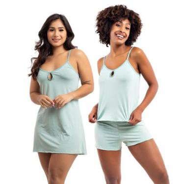Imagem de Kit 2 Pijamas de Dormir Feminino Camisola e Short Doll Viére, P, Verde