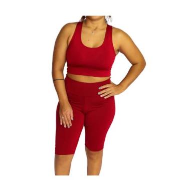 Imagem de Conjunto Short Longo + top Fitness Academia - swg, Bordô, GG
