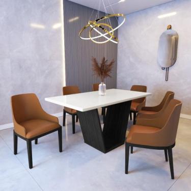 Imagem de Mesa de Jantar Safira 1,6m Off White com 6 Cadeiras Elisa Tec. Sintéti