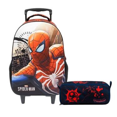 Imagem de Kit Mochila De Rodinha E Estojo Spider Man 10970 Escolar