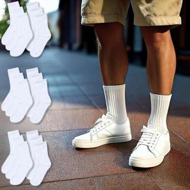 Imagem de Kit 9 Pares Meia Grossa Masculina Branca Lisa Cano Alto - Rupee For Me