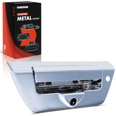 Imagem de A-Premium Alça de porta traseira de metal atualizada com orifício para câmera e fechadura compatível com Ford F-150 F150 2018 2019 2020, cromada, substituição # JL3Z-9943400-EB