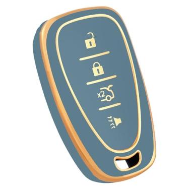 Imagem de OFF WE GO Capa para chaveiro Chevy, capa de proteção de TPU macio compatível com Chevrolet Malibu Blazer Camaro Cruze Traverse Trax Bolt Sonic Volt Equinox Spark Smart Car Key (azul dourado)