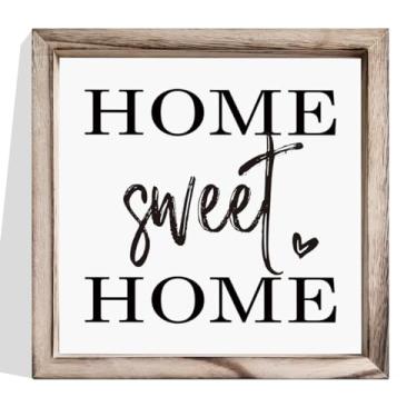 Imagem de AUII JO DESIGN Placa Home Sweet Home, Arte de Decoração de Parede, Placa de Moldura de Parede de Madeira Decorativa, Decoração de Casa de Fazenda para Sala de Estar, Porta Da Frent (, Início 16)