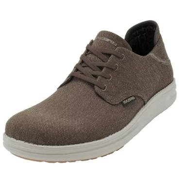 Imagem de 1TAZERO Sapatos masculinos largos para caminhada com biqueira – Sapatos ortopédicos de largura larga para homens, sapatos casuais com suporte de arco, Lona marrom escuro, 14 Wide