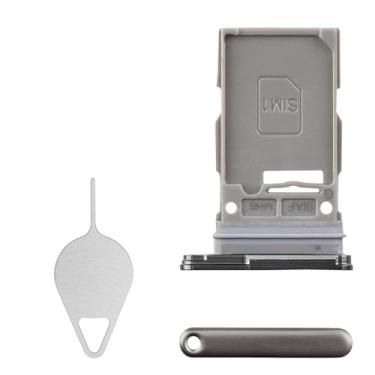 Imagem de BESJMYT Substituição da bandeja do cartão SIM para Samsung Galaxy S23 Ultra (versão SIM único) Adaptador de suporte de slot de bandeja de cartão verde com ejetor de agulha para S23 Ultra SM-S918U