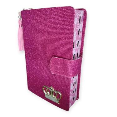 Imagem de Bíblia Femina Letras Grandes Glitter com Harpa Botão Magnético Palavra