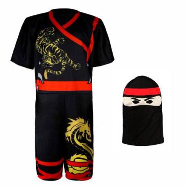 Imagem de Fantasia Ninja Infantil Macacão Curto Preto Com Gorro - Fantasias Caro