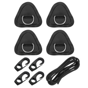 Imagem de PATIKIL Patch de anel D, 4 peças de bloco de remendo de PVC triangular de 8,88 cm, anel em D de aço inoxidável com cordões elásticos de 2,5 m e ganchos para prancha de remo de barco inflável, prancha