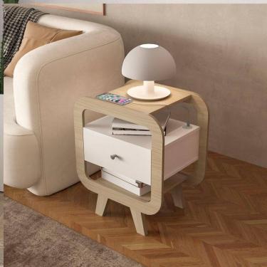 Imagem de Mesa De Apoio Lateral Com Usb Artely Theo Naturale - Branco