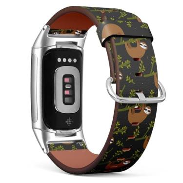 Imagem de Pulseira de couro de substituição para relógio Fitbit Charge 5 / Fitbit Charge 6 (preguiças nos ramos) para smartwatch para mulheres e homens