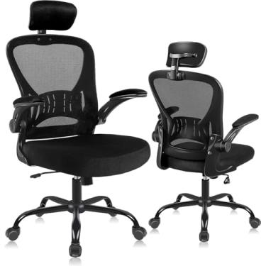 Imagem de ralex-chair Cadeira de escritório ergonômica com encosto de cabeça ajustável e suporte lombar, cadeira de mesa com apoios de braço flip-up, confortável para casa, escritório, sala de conferências