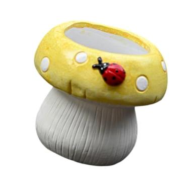 Imagem de XLWLLNJ 2x cogumelos estatuetas panela de flores decorativa escultura bonsai cartoon ornamento vaso criativo vaso de vaso para pátio prateleira mesa de, Amarelo