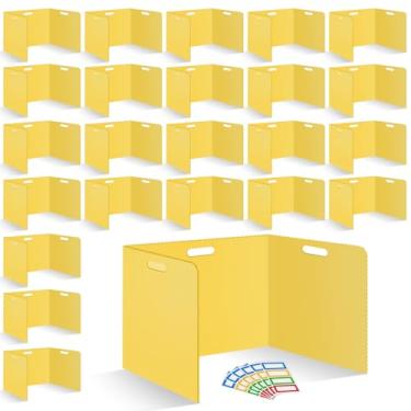 Imagem de 24 peças divisórias de mesa para estudantes plástico durável e à prova d'água pastas de privacidade amarelas blindadas divisórias de teste com painéis de privacidade de sala de aula para professores