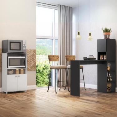 Imagem de Balcão Para Forno E Micro-ondas 2 Portas E Bancada Com Armário Multimóveis Mp2253 Branco/preto