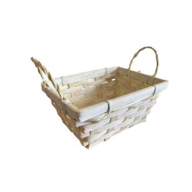 Imagem de Cesta Decorativa de Bambu Retangular com alça - Amarelo - 18cm - 1 uni
