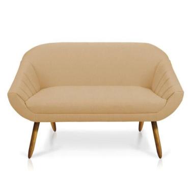 Imagem de Namoradeira Giovana 02 Lugares Linho Areia A27 Pés Palito Castanho - D