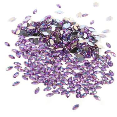 Imagem de Parte posterior plana sin agujero, gemas de ojo de caballo, diamantes de imitación acrílicos con parte posterior plana, uñas brillantes de cristal para disfraces, suministros de (light purple)