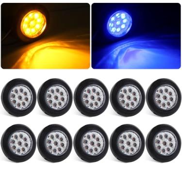 Imagem de Konrali 10 peças de luzes de LED redondas de 5 cm Dual Revolution, 9 LEDs âmbar/azul, luzes laterais âmbar para luzes auxiliares azuis seladas para caminhão de reboque, lentes transparentes, à prova