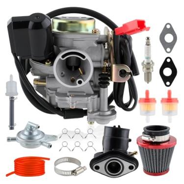 Imagem de partszen Kit de carburador GY6 50cc adequado para Taotao 49/50 CC CY50 VIP Pony ATM50 Thunder Chinese Scooter Mopeds 139QMB Motores de 4 tempos para Jonway Roketa Lance Tune-up Parts Coletor de