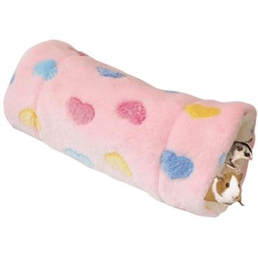 Imagem de Copfeu Túnel de pendurar para animais pequenos, brinquedos de hamster pendurados, acessórios de gaiola de rede para chinchila, furão, esquilo, porquinho-da-índia, rato, brincando dormindo (rosa B,