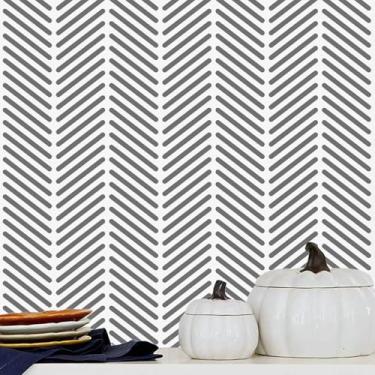 Imagem de Fititem Papel de parede moderno descascar e colar espinha de peixe cinza escuro e branco listrado removível gaveta de armário autoadesivo à prova d'água papel de parede banheiro quarto papel de