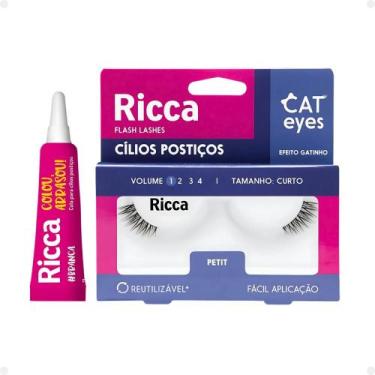 Imagem de Cílios Postiços + Cola Branca Ricca Belliz Cat Eyes Petit Vol:1 Curto 