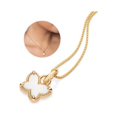 Imagem de Colar Rommanel fio cadeado pingente borboleta branco 50cm