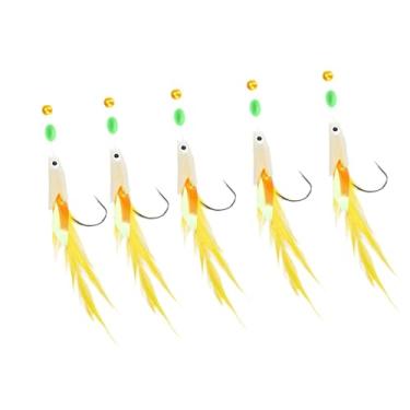 Imagem de Dynwave 5pcs pescando plataformas marinhas ganchos de cordas robustas giratórios de pesca de brilho de ponta de pesca com contas luminosas, para bacalhau, Amarelo