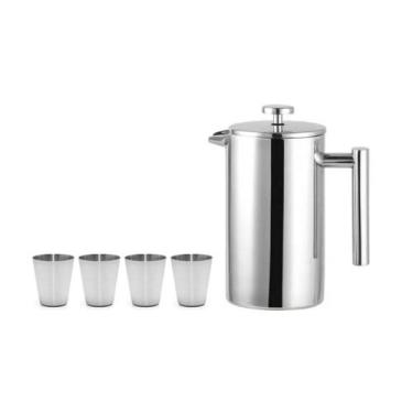 Imagem de Cafeteira Prensa Francesa e Copinhos Cafe Bule Cremeira Inox - CASACHA