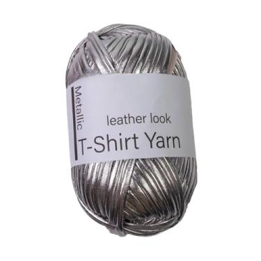 Imagem de Esquirla Fio de camiseta metálica, fio de tecido brilhante, fios de brilho de 43.7yd, fios de tricô para bolsa artesanal, chaveiros, iniciantes, Cinza Escuro