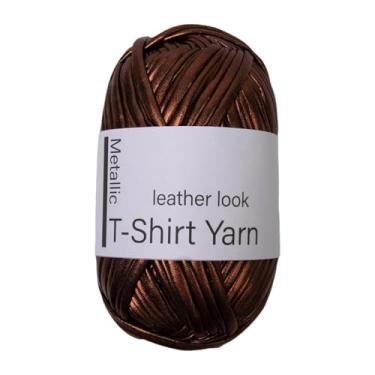 Imagem de rockible Camiseta metálica Fio de tecido brilhante Fio de tecido de 40m de tecido de tricô para cobertor DIY Keychains Decoração de bolsa artesanal, Café Vermelho