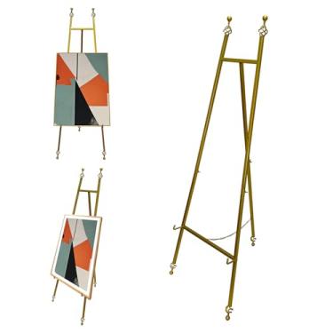Imagem de JIANZHUO Cavaletes De Ferro Ajustáveis Para Artes E Ofícios, Suporte Metal Com Corrente Espelho, Chão 58 Polegadas Exibição Placas Casamento (Dourado)