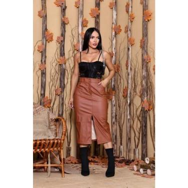 Imagem de Saia Tubinho Longa Feminina Courinho Premium Moda - NoBrand, Caramelo,