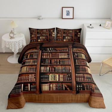 Imagem de Feelyou Conjunto de edredom vintage, Queen, com estante infantil, para meninos, meninas, adolescentes, respirável, retrô, conjunto de edredom para decoração de quarto