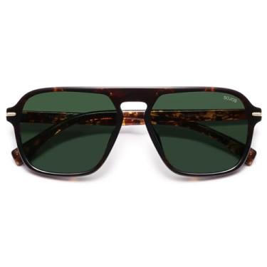 Imagem de SOJOS Óculos de sol retrô aviador polarizados para homens e mulheres moderno vintage quadrado piloto masculino SJ2370, Armação tartaruga, lente verde, 56-17-140