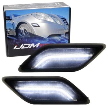 Imagem de iJDMTOY Lente fumê branca faixa LED completa para-choque lateral luzes marcadoras compatíveis com 2010-2013 Mercedes W212 pré-LCI E-Class E350 E550 E63 4Dr, alimentado por LED SMD, substitui OEM Amber