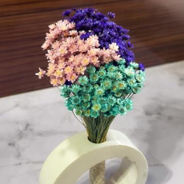 Imagem de Arranjo de Flores Sempre-Vivas Naturais em Vaso Decorativo, 15 cm, Branco com Padrão Art Déco (9)