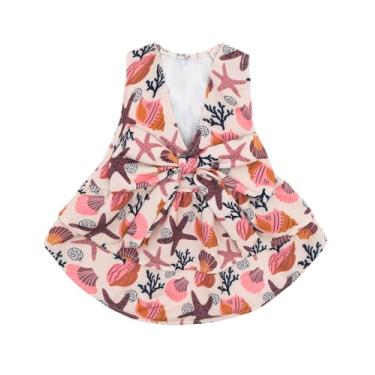 Imagem de CuteBone UPF50+ Vestidos para cães pequenos, vestido de verão sem mangas com decote em V profundo com laço grande, tecido respirável, roupas de cachorro elásticas refrescantes para festas de casamento