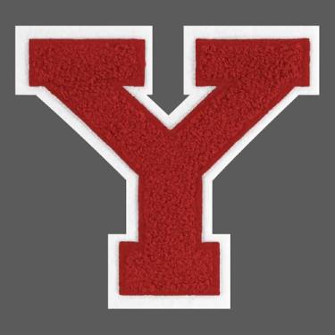 Imagem de FANCIBAND Letras vermelhas de ferro em letras universitárias de 15 cm grande chenille ferro em letras para roupas camiseta de jérsei jaqueta com capuz Varsity Y