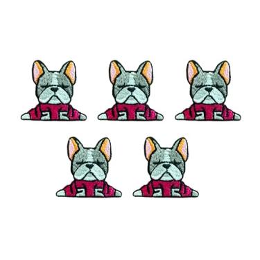 Imagem de TH88 Conjunto de 5 peças Mini Bulldog Francês Filhote de Cachorro Remendos Bonito Logotipo de Desenho Animado 9 Patches Costurar Ferro em Aplique Bordado Emblema Sinal Remendo Roupas DIY Fantasia
