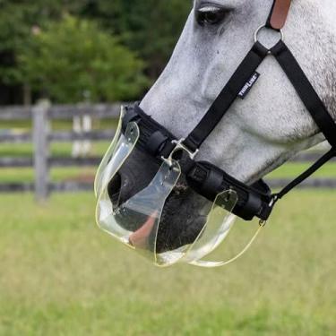 Imagem de ThinLine Focinheira flexível para pastagem | Máscara transparente para cavalos com alimentação lenta e ventilada, leve, segura, confortável, ventilada, alimentação lenta, mini/pônei, furo de 3,5+ cm