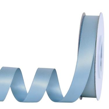 Imagem de YAMA Fita de cetim dupla face azul empoeirada, 1,5 cm (5/20.3 cm), fita azul empoeirada para embrulho de presente, laços de cabelo, decoração de festa de casamento