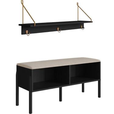 Imagem de Conjunto Sapateira Banco Estofada E Prateleira Nero Artesano Nero