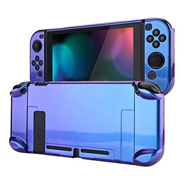 Imagem de eXtremeRate PlayVital Glossy Back Cover for Nintendo Switch Console, NS Joycon Handheld Controller Separable Protector Hard Shell, Dockable Protective Case for Nintendo Switch - Chameleon Purple Blue