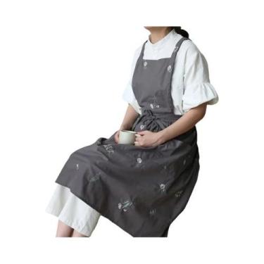 Imagem de Avental De Cozinha Feminino Longo De Algodão Repelente De Água Com Bol
