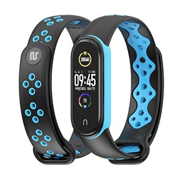 Imagem de Nandos-Store - Pulseira NSmart compatíveis com MI BAND 1/ MI BAND 2 / MI BAND 3 / MI BAND 4 / MI BAND 5 / MI BAND 6 / MI BAND 7 - (MI BAND 7, Preto com azul claro NK)