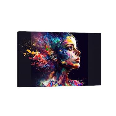 Imagem de Arte de parede em tela de imagem abstrata - Imagem de respingo de cor grafite em tela - Impressão em tela de retrato de mulher - Pintura de decoração de parede de sala de estar moderna 70 x 105 cm 28