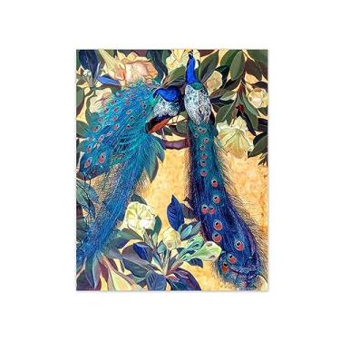Imagem de Arte de parede de pinturas famosas - pavões azuis - impressão de imagem de animal em tela - pintura de arte para decoração de parede de sala de estar - pôster de reproduções 50 x 65 cm 20 x 26